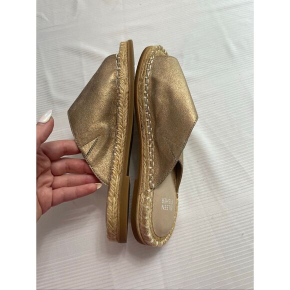 Eileen Fisher Gold Venus Metallic Espadrille Slip On Sandals Size 7.5 7 1/2 New - Picture 4 of 8